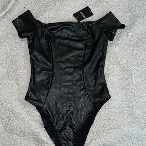 Black leather going out bodysuit